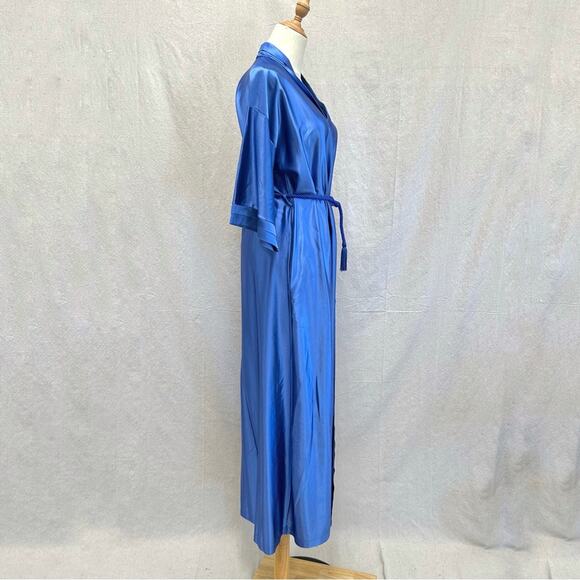 Val Mode vintage 70s blue satin maxi length robe with cord rope tie belt Small - Picture 9 of 16